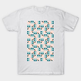 Retro Geometric Floral Pattern Teal, Peach, Dark Salmon T-Shirt